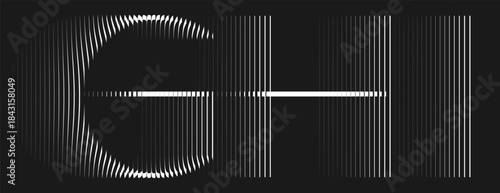 Alphabet with ribbed glass effect. Geometric typography set with thin capital letters distorted by vertical ribbing. Modern font with refined linear structure. Minimal typeface warped by fluted glass