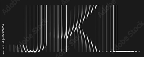 Alphabet with ribbed glass effect. Geometric typography set with thin capital letters distorted by vertical ribbing. Modern font with refined linear structure. Minimal typeface warped by fluted glass