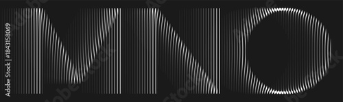 Alphabet with ribbed glass effect. Geometric typography set with thin capital letters distorted by vertical ribbing. Modern font with refined linear structure. Minimal typeface warped by fluted glass