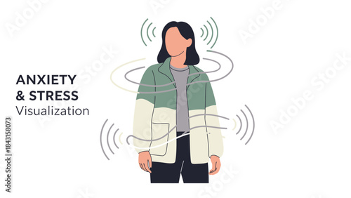 Visualization of anxiety and stress effects on a person minimalist illustration style