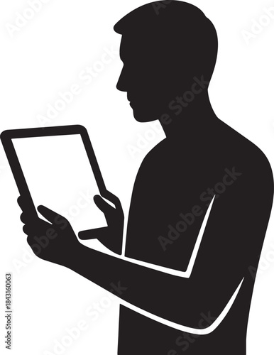 Silhouette of Person Holding Tablet – Modern Digital Reading Vector Illustration