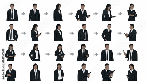 Business People Poses and Actions in Sequence.
