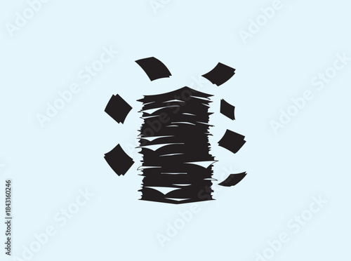 Office Mess Concept Featuring a Tall Paper Stack Breaking Apart Silhouette
