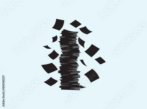 Business Stress Symbolized by Collapsing Documents Silhouette with Loose Pages

