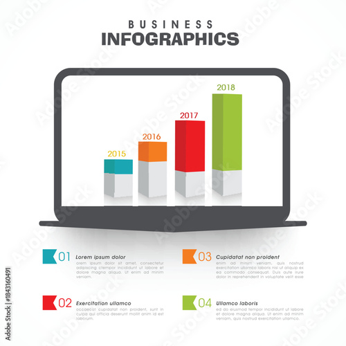 creative business infographic template layout with 3d statistical bars showing yearly 