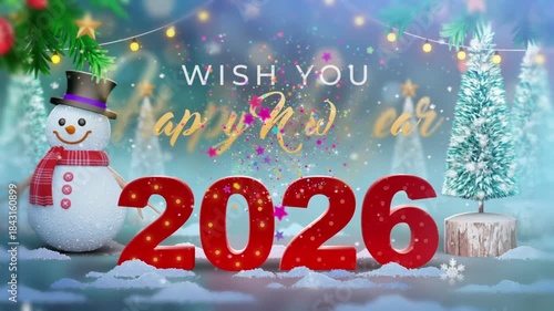 Happy New Year 2026 Greeting Animation in 4K Resolution, Festive Fireworks, Joyful Celebration, Colorful Party Scene 