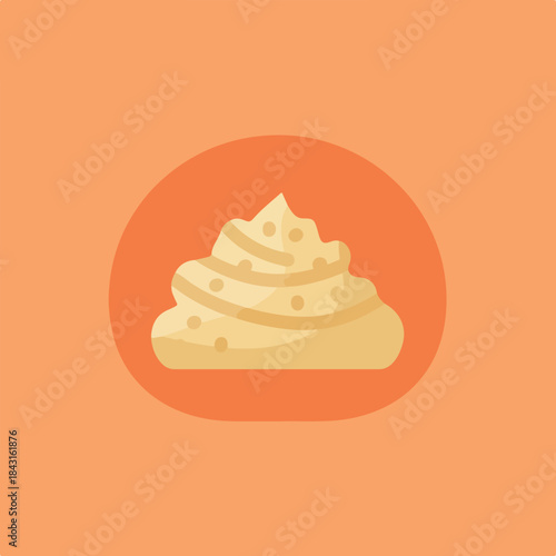 Dollop of whipped cream enhances an orange background. Ideal for food blogs, dessert recipes, summerthemed graphic designs, and cafe menus.
