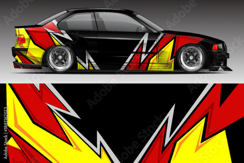 vector design wrap car, branding car, sticker car, with unique line patterns and bright colors my own work, not ai generated