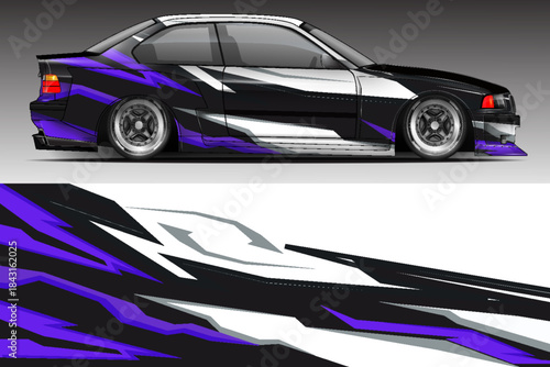 Car decal graphic vector, truck and cargo van wrap vinyl sticker. Graphic abstract stripe designs for branding, race and drift livery car