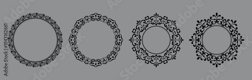 Set of decorative frames Elegant vector element for design in Eastern style, place for text. Floral black and gray borders. Lace illustration for invitations and greeting cards