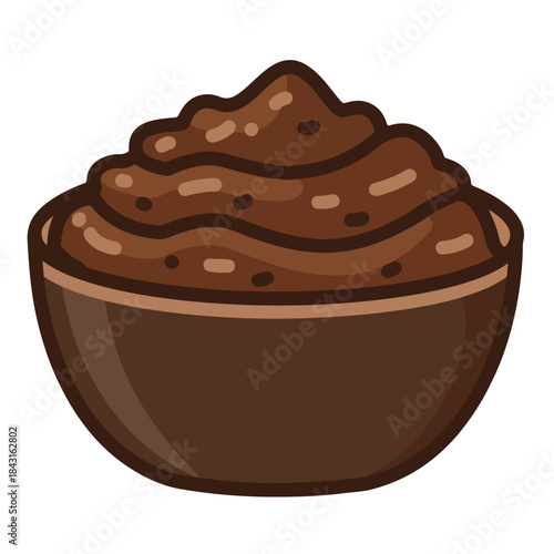 Brown bowl filled with mashed sweet potatoes, suitable for food blog, recipe cards, restaurant menu, thanksgiving themes, autumn graphics.