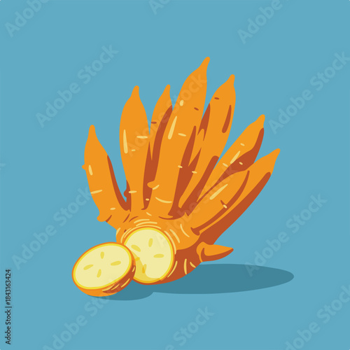 Buddhas hand citron on bright blue background, perfect for wellness, meditation, or food concepts. Suitable for marketing materials.