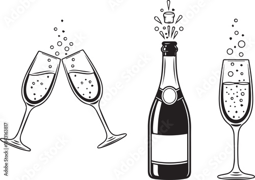 Champagne Toast Celebration with Bottle and Glasses