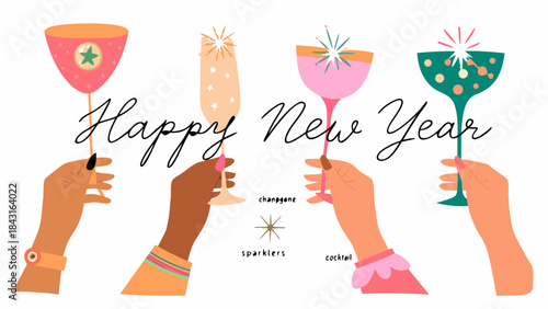 Happy new year celebration with champagne and sparklers