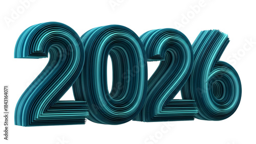 Neon glowing 2026 numbers isolated on transparent background