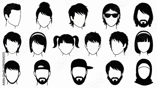 Collection of Diverse Hairstyles and Facial Features for Men and Women.