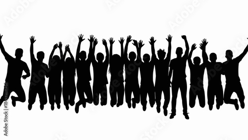 A Diverse Group of People Silhouetted Against a White Background Celebrating.