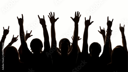 Crowd Hands Raised Rock Concert Silhouette.