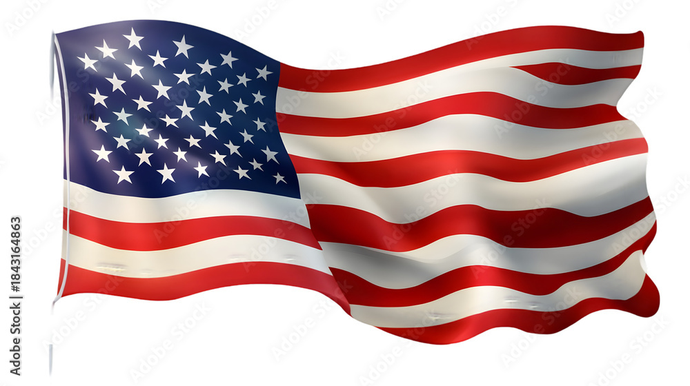 Obraz premium Patriotic american flag stars stripes waving isolated for independence day isolated on tranparent background