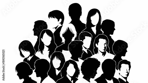 Diverse Group of People Silhouettes Representing Community and Connection.