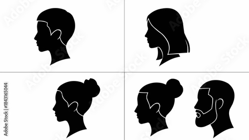 Diverse Human Head Silhouettes in Profile View.