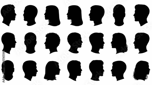 Collection of Diverse Human Head Silhouettes in Profile View.