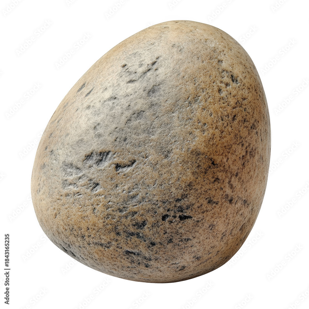 Fototapeta premium A smooth. oval-shaped stone with a textured surface. resting on a clean white background. natural patterns and colors. ideal for use in design. crafts. or landscaping projects