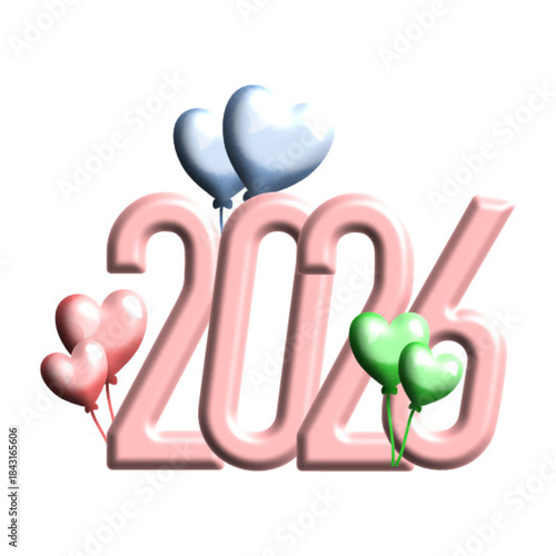 2026 3D concept with additional love balloon decoration