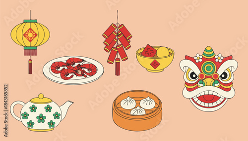 Traditional Chinese New Year food and decorations