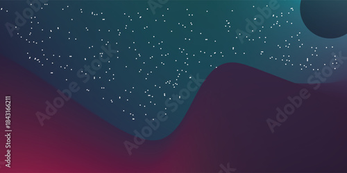 Abstract cosmic landscape with stars and planets.