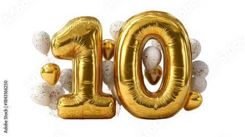 Festive Golden Number Balloons with Celebratory White Balloons