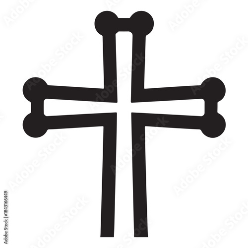 An elegant Christian cross in black color. Its design features a traditional shape