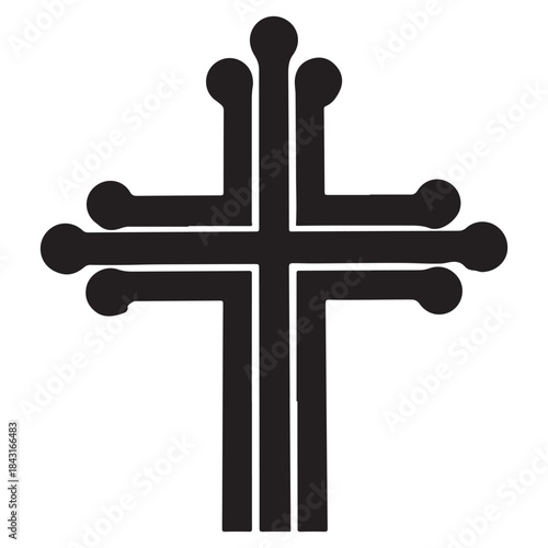 A holy wooden crucifix stands as a spiritual religious symbol of faith against a blue sky in this 3d illustration of Jesus Christ on the cross for Easter