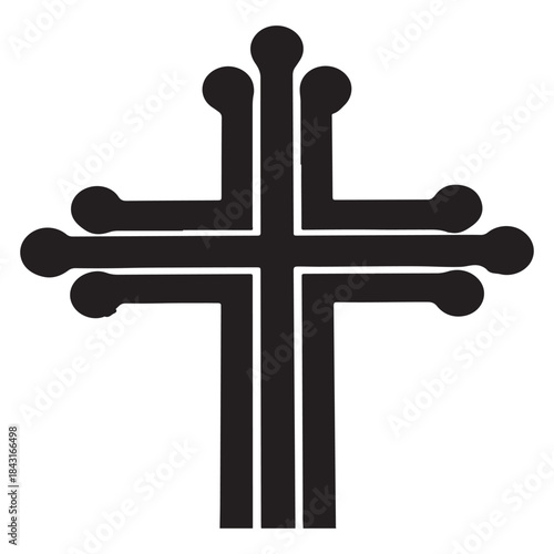 Golden Catholic crucifix with Christ on the cross, a holy religious faith symbol of spirituality, church, and God