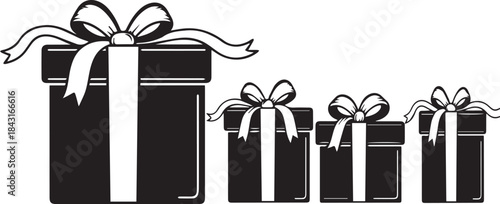 Set of Gift Boxes with Ribbons for Celebrations and Holidays