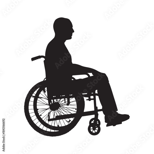 Disabled man in wheelchair silhouette and cyclist person riding a bicycle
