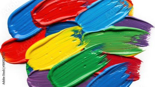 Vibrant rainbow paint strokes abstract background, bold acrylic texture, rich color palette of red blue yellow green, artistic creativity design for modern art lovers

