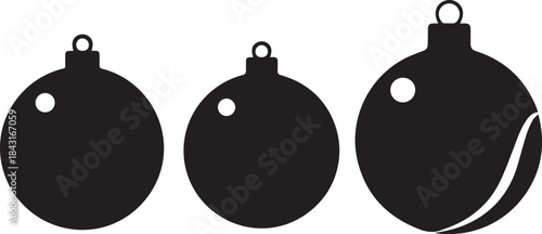 Set of Three Black Christmas Baubles Ornaments Silhouette