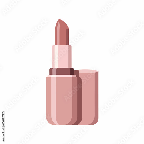 A close-up illustration of a single pink lipstick with its cap removed, showcasing the cosmetic product.
