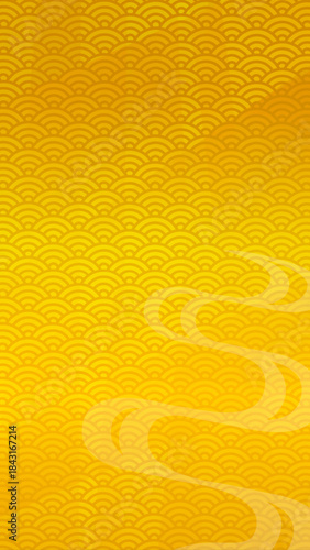 青海波文様　ゴールドのグラデーション背景イラスト　和柄