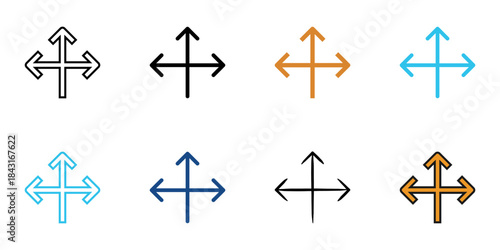 Spread arrow icon set multiple style vector collection. Editable Stroke 
