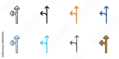 Road junction icon set multiple style vector collection. Editable Stroke 
