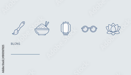 Yoga and wellness icons set in blue line style