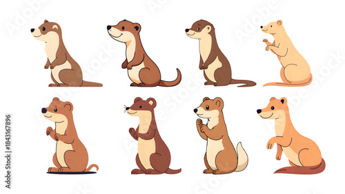 set of vector illustrations of cartoon ferret