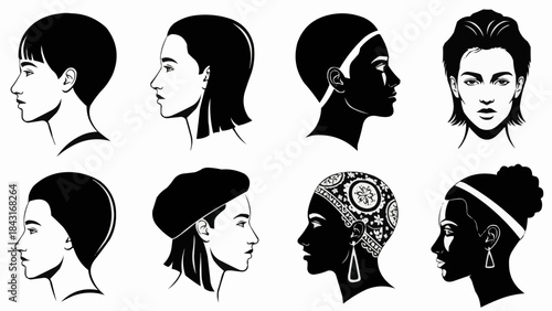 Collection of Diverse Human Head Silhouettes and Profiles.