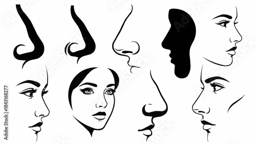 Collection of Diverse Nose Illustrations and Facial Profiles.