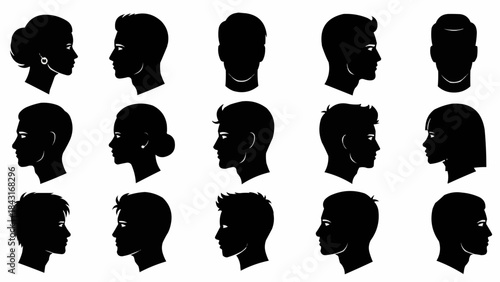 Collection of Diverse Human Head Silhouettes in Profile View.