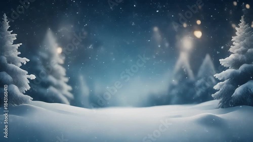 Enchanting Winter Wonderland A Serene Snowy Forest at Night with Falling Snow. 4k Christmas Footage Video