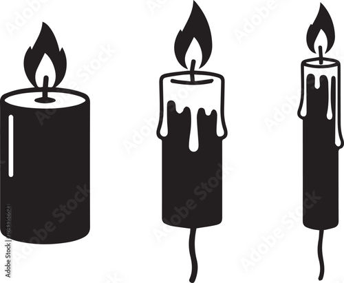 Three Candles with Flames Silhouette Illustration Design