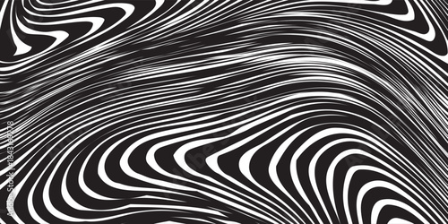 Abstract pattern. Texture with wavy, curves lines. Optical art background. Wave design black and white. Digital image with a psychedelic stripes. Vector illustration
